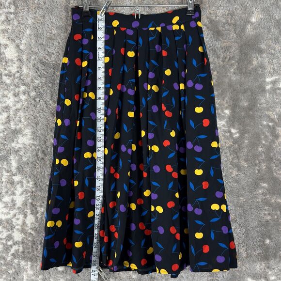 Modcloth Sz 4 Cherry Print Pleated Midi Skirt Retro Pin-Up Rockabilly - Picture 2 of 10